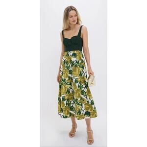 Tuckernuck Giverny Gardens Maria Dress Size 8 Green Lace Floral Maxi Bustier NEW